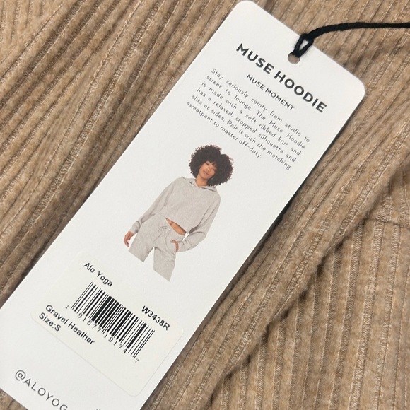 ALO Yoga Muse Hoodie Gravel Heather Knit Cropped Pullover Women's Size S - Picture 8 of 8